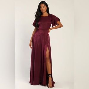 Lulus Garden Bliss Burgundy Satin Cutout Maxi Dress